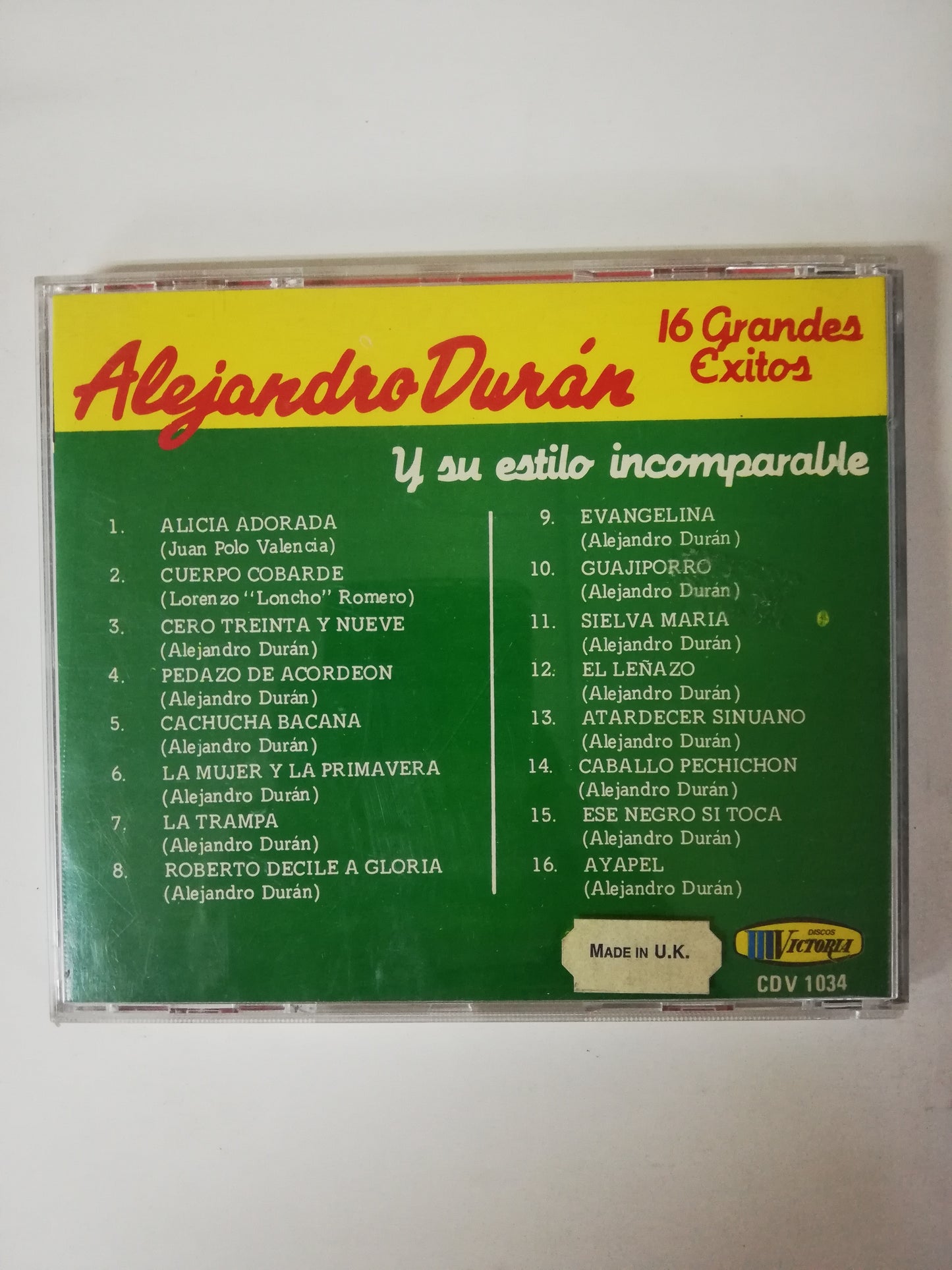 CD ALEJANDRO DURÁN - ALEJANDRO DURÁN Y SU ESTILO INCONFUNDIBLE - 16 GRANDES EXITOS