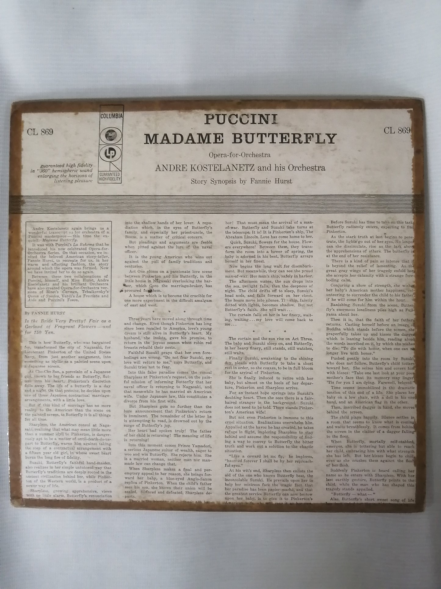 LP ANDRE KOSTELANETZ AND HIS ORCHESTRA - PUCCINI - MADAME BUTTERFLY