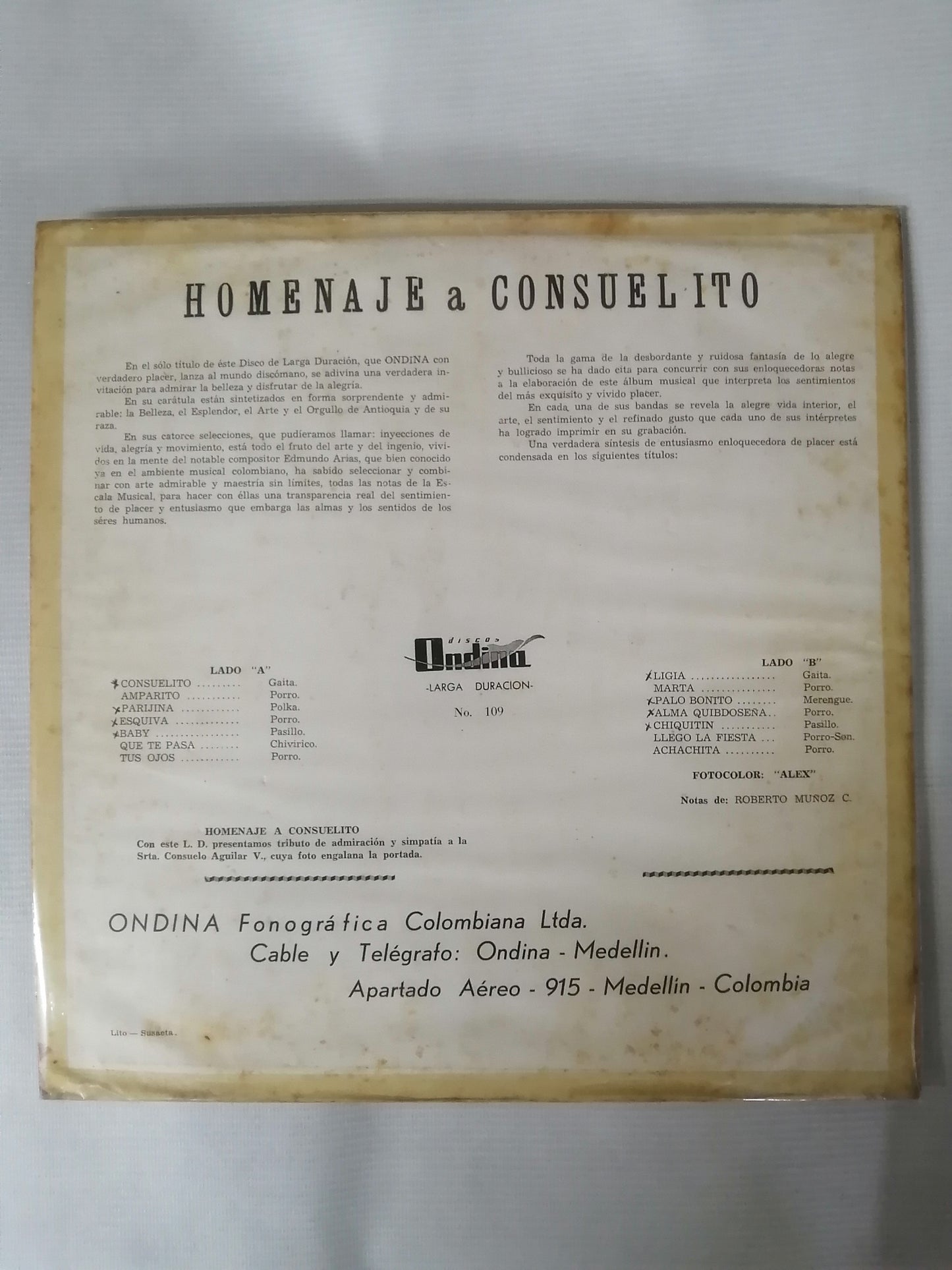 LP EDMUNDO ARIAS Y SU ORQUESTA - HOMENAJE A CONSUELITO