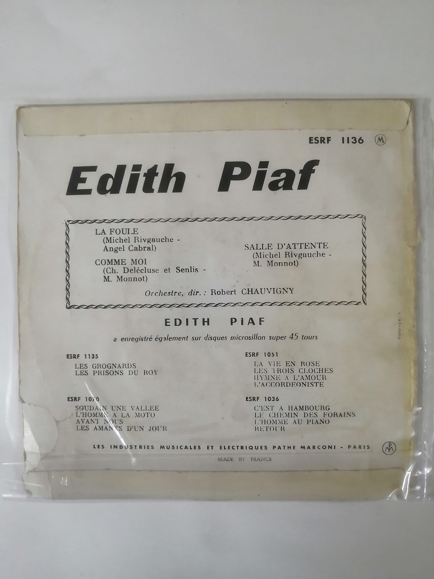 VINILO EDITH PIAF - LA FOULE - COMME MOI / SALLE D´ATTENTE