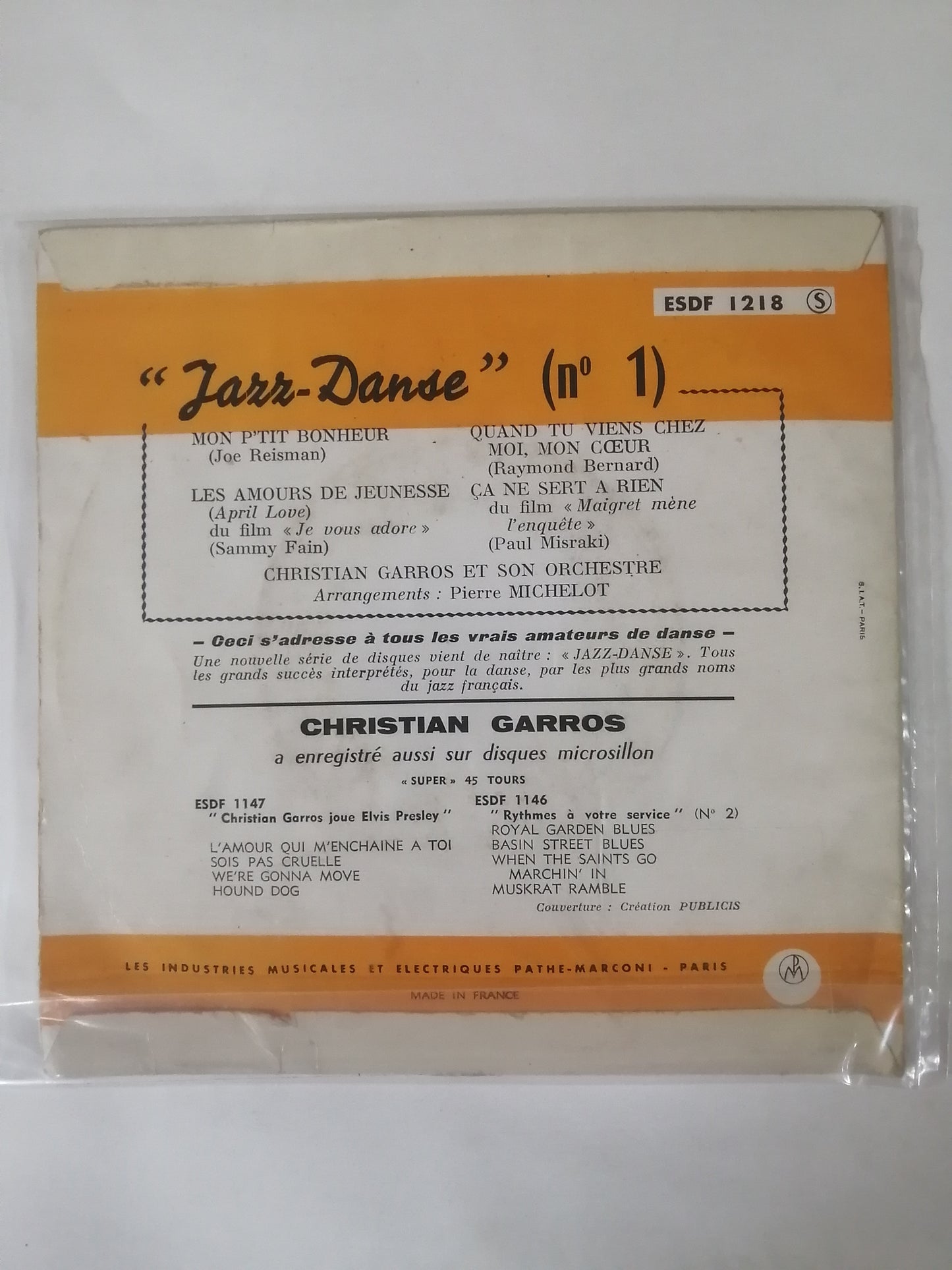 VINILO CHRISTIAN GARROS ET SON ORCHESTRE - JAZZ-DANSE No. 1