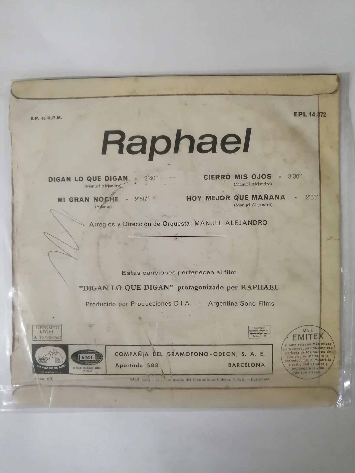 VINILO RAPHAEL - DIGAN LO QUE DIGAN