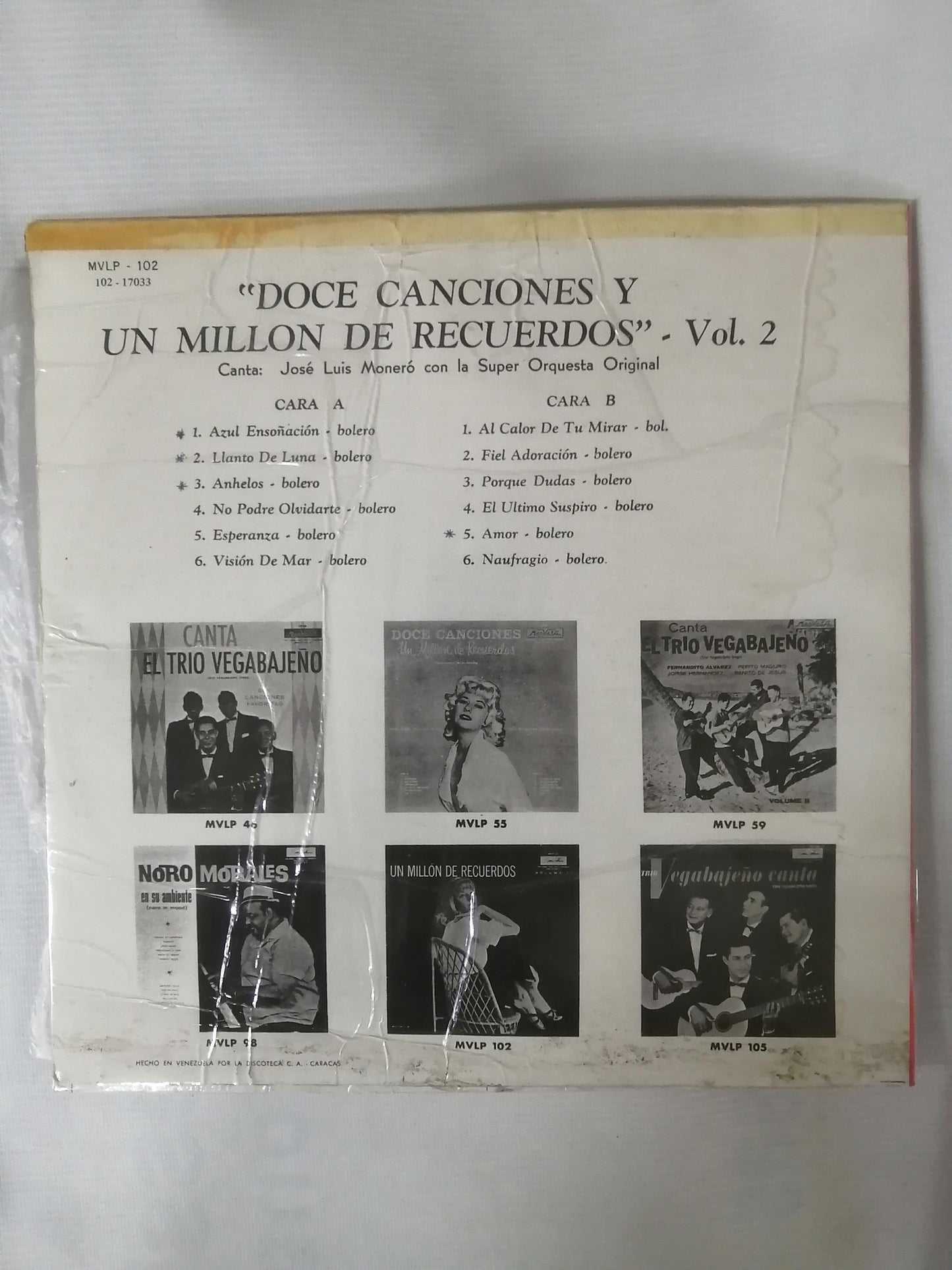 LP JOSÉ LUIS MONERÓ CON LA ORQUESTA ORIGINAL - DOCE CANCIONES UN MILLON DE RECUERDOS VOL. II