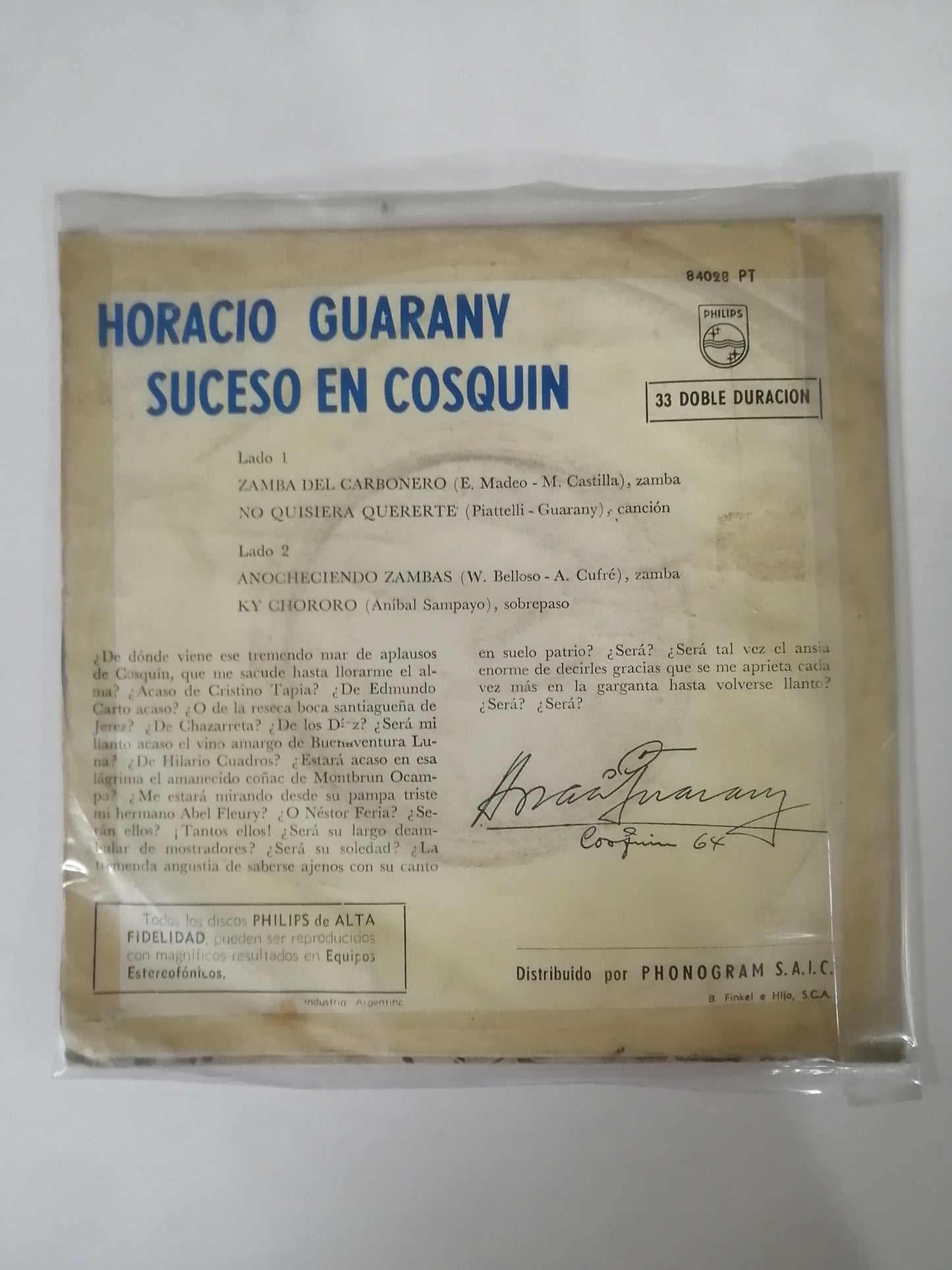 VINILO HORACIO GUARANY - SUCESO EN COSQUIN