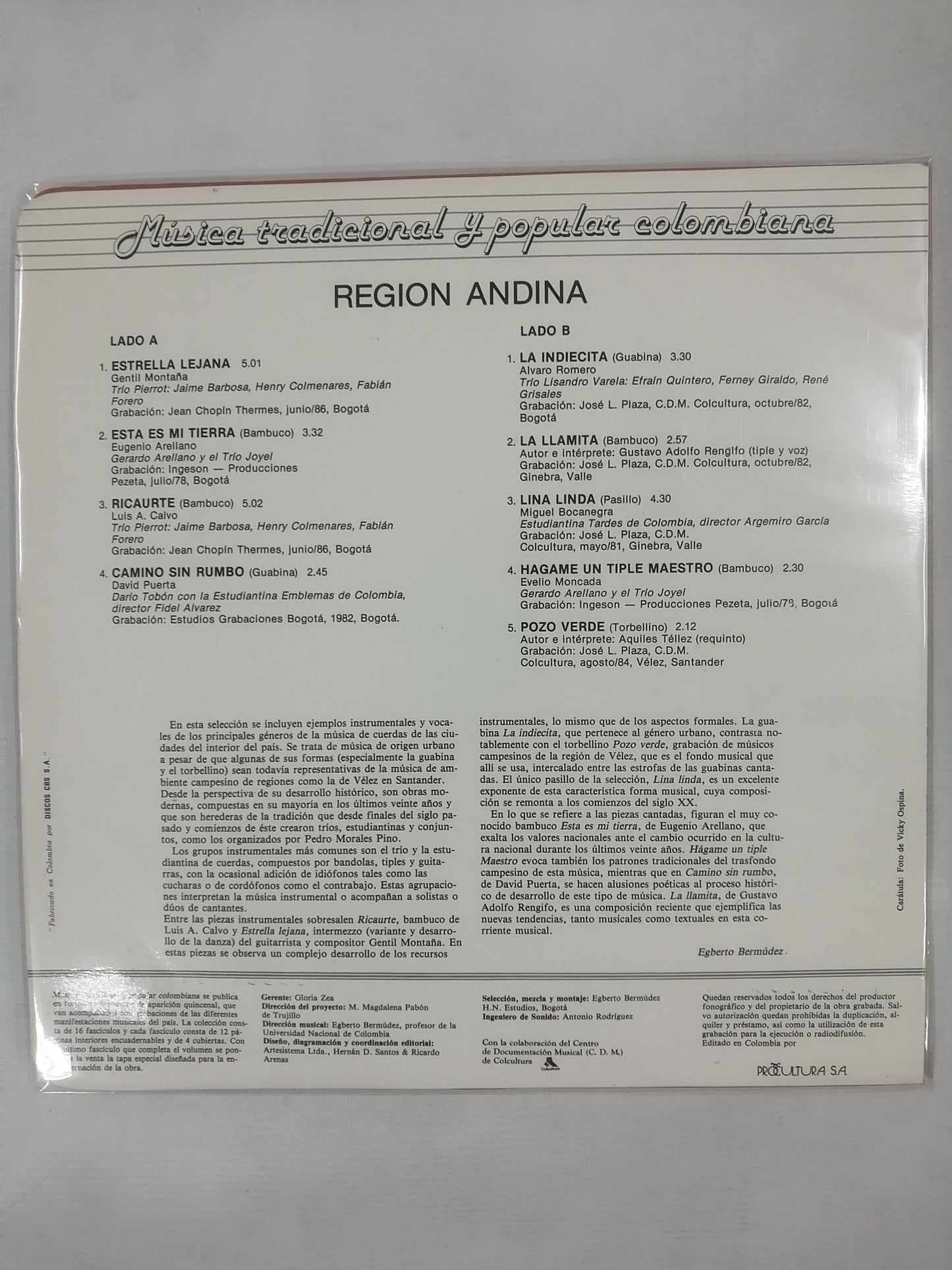 LP REGIÓN ANDINA - MÚSICA TRADICIONAL Y POPULAR COLOMBIANA