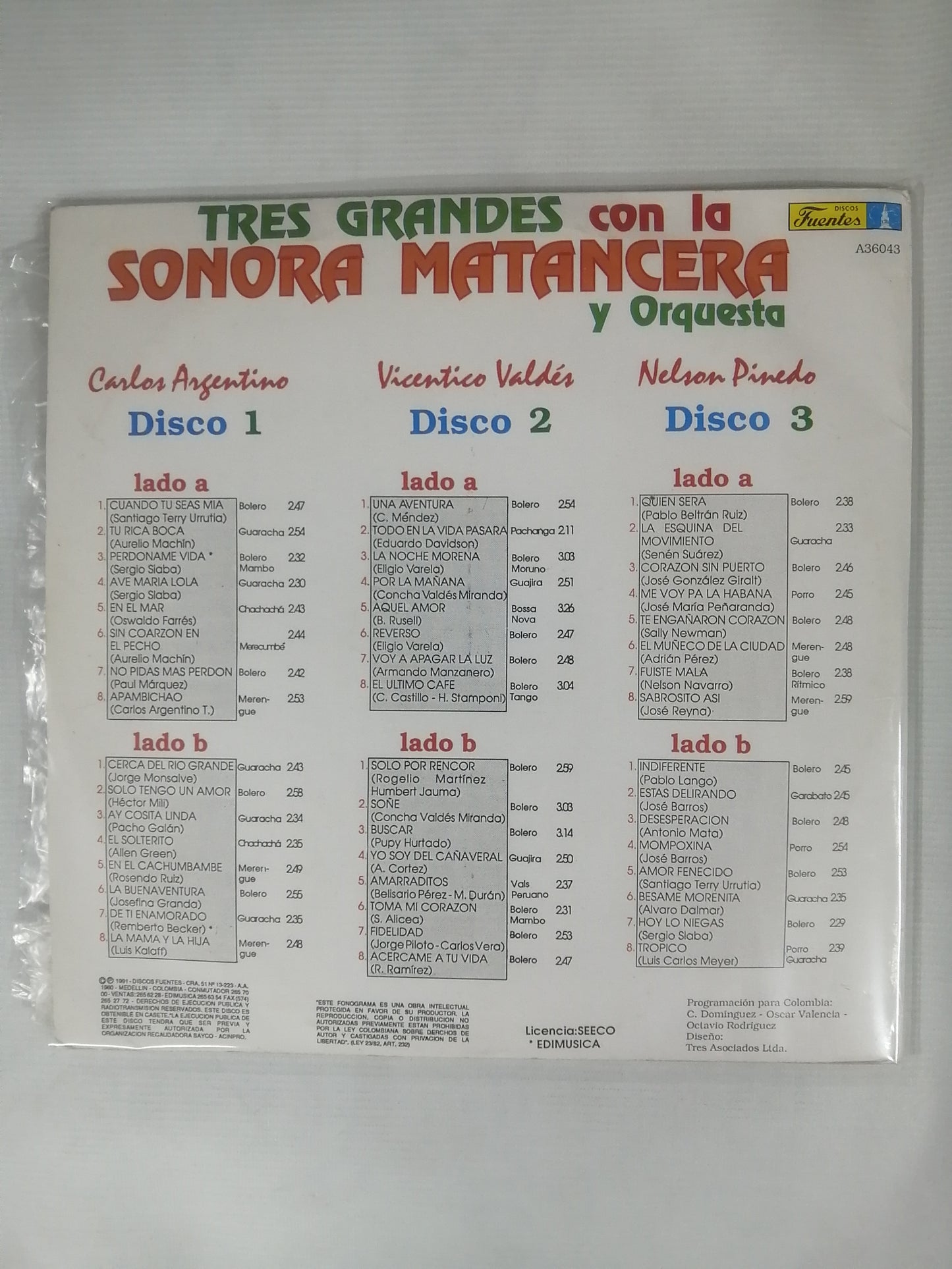 LP LA SONORA MATANCERA - TRES GRANDES CON LA SONORA MATANCERA - LP X 3