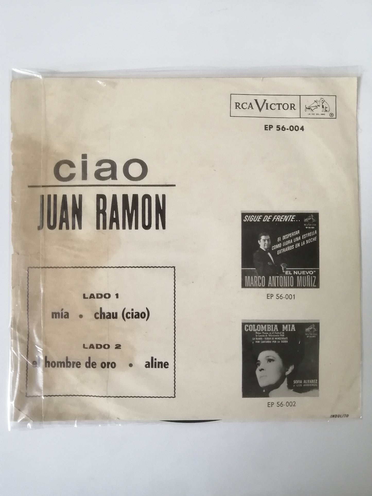 VINILO JUAN RAMON - MIA - CHAU ( CIAO ) / EL HOMBRE DE ORO - ALINE